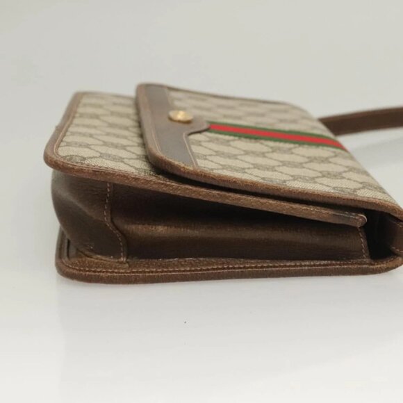 GUCCI GG Supreme Web Sherry Line Shoulder Bag PVC Beige Gold Auth BA3785 - Picture 3 of 16